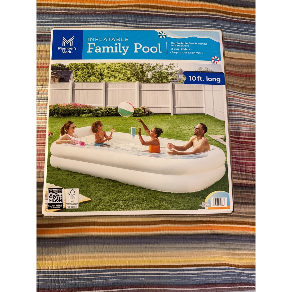 Member's Mark Inflatable Family Pool 10 ft Long White with Bench and Cup Holders
